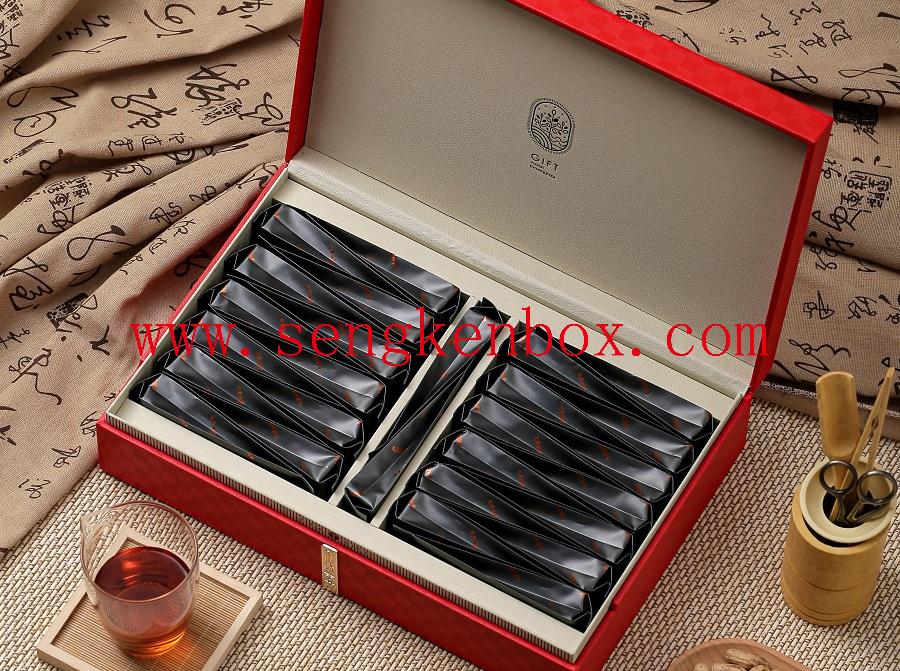 tea set in wood box