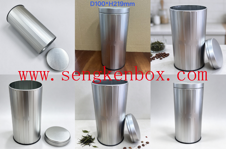 Matte Silver Embossed Round Tin Can