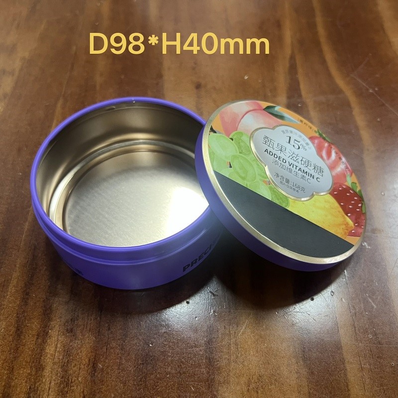 Round Candy Tin Box D98*H40mm Food Grade Tinplate Metal Container For Vitamin C Hard Candy Gift Packaging*