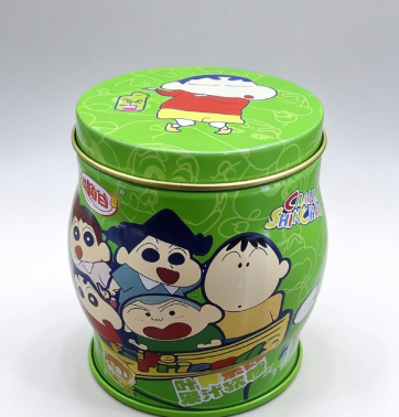 Crayon Shin-Chan Waist Drum Shaped Tin Can: Custom Cartoon Food Grade Tin Packaging For Candy 